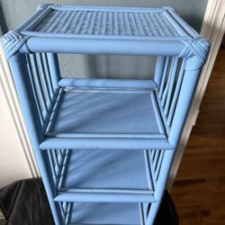 Adorable Light Blue Bamboo and Rattan Small Shelf