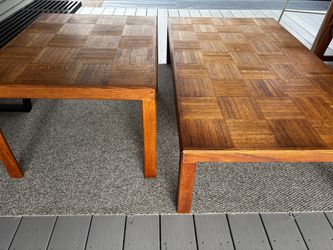 Large oak parquet coffee table and end table