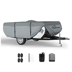 Pop Up Camper Cover 12'-14', 7 Layers Waterproof Pop-up Tent Trailer Cover Anti-UV Folding Camper RV Cover for Motor Home