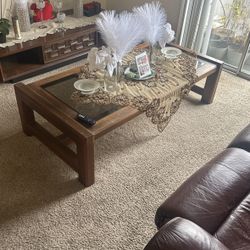 5’ X 2.5’ Wood living Room Table With Glass Top