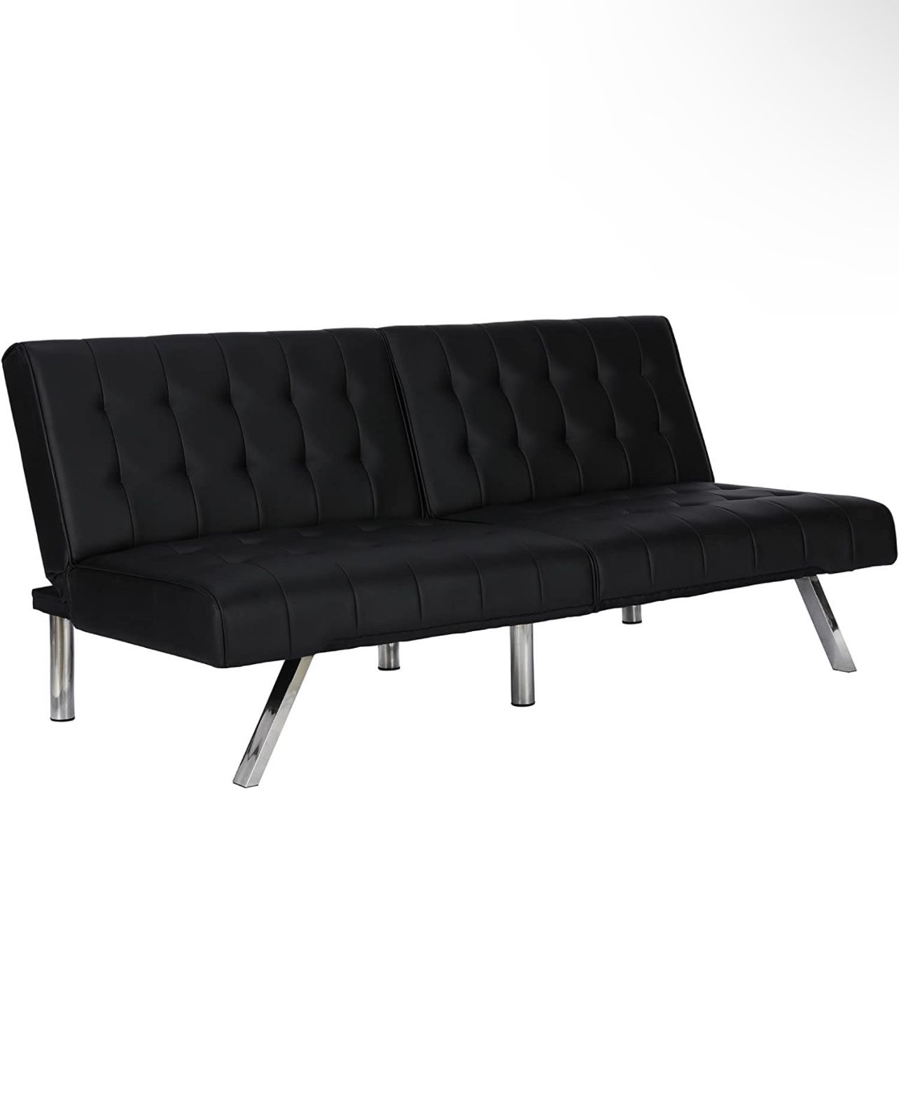 DHP Emily Futon With Chrome Legs, Black Faux Leather