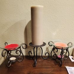 Set Of 3 Beautiful Partylite Candle Holders And Wax Melts