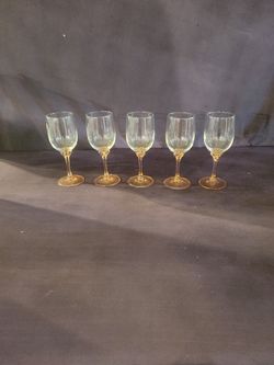 5 Luminarc Wine Glasses, Clear Crystal W/Pink Stems, Beautiful, Vintage France