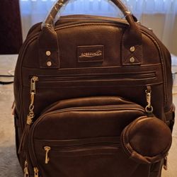 Rosgene Brown Leather Backpack Travel Diaper Laptop Bag New