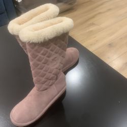 MK  PINK LEATHER QUILTED SHEEP WOOL LINED BOOTS