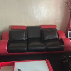 3piece Furniture Set Red And Black Leather W Matching Table That Lights Up 