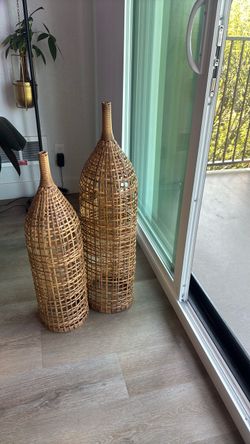 Set of 2 Woven Wicker Bottle Decor