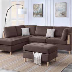 3pcs Sectional sofa w/storage ottoman