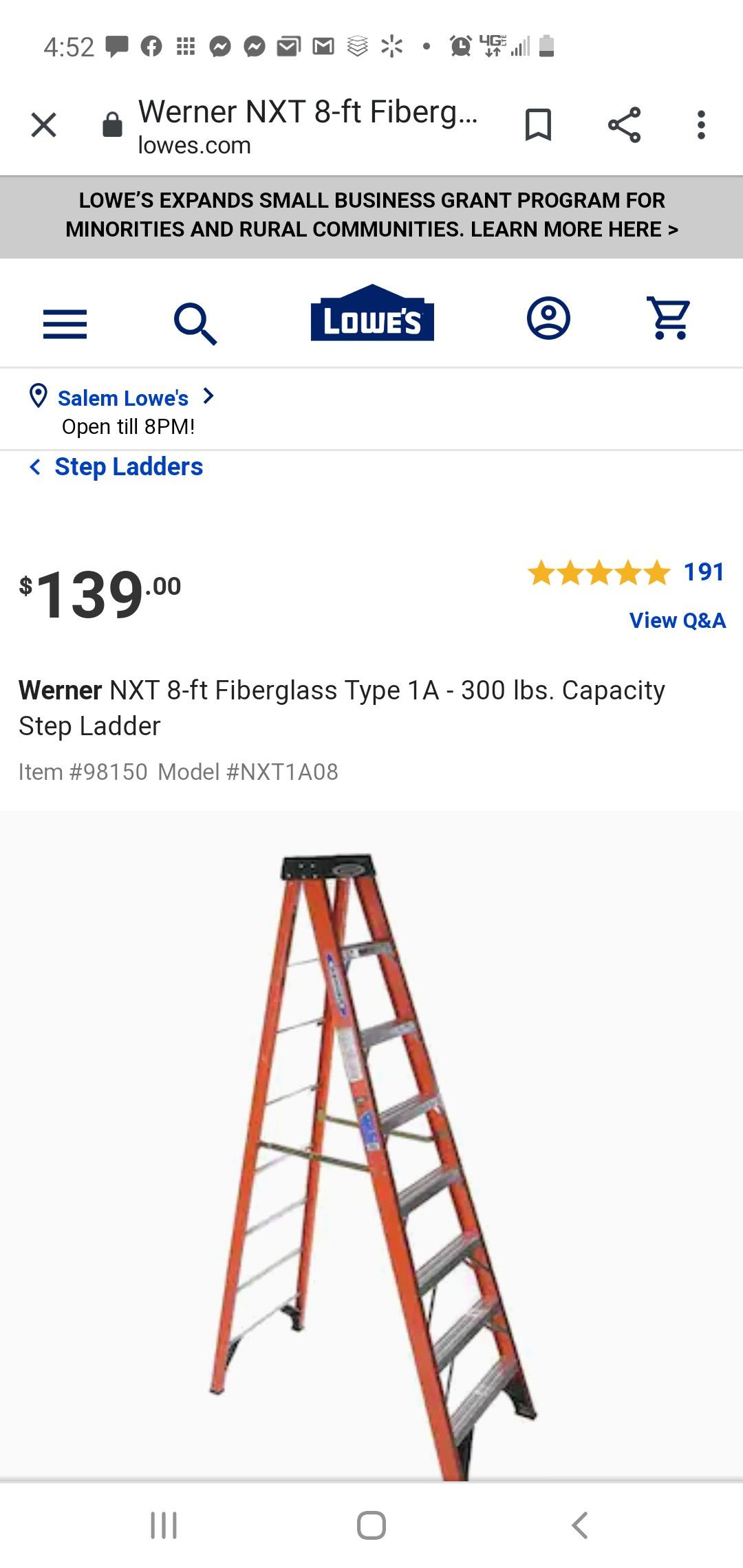 8 foot fiberglass ladder