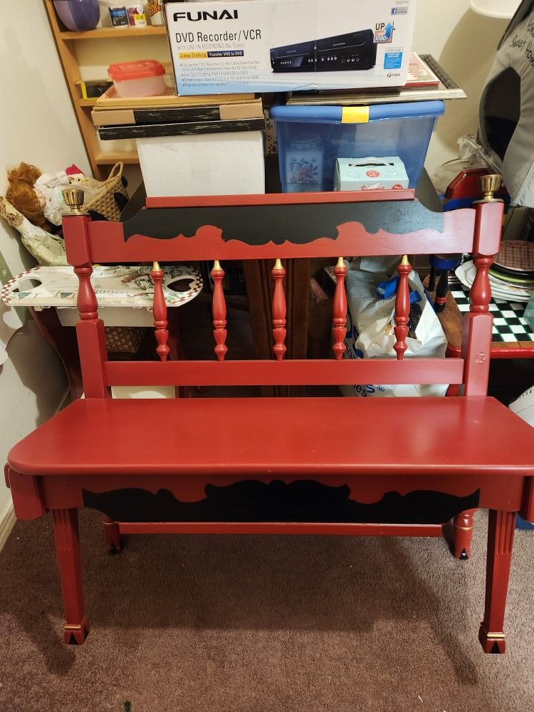 Handmade Red Red Repurposed Head Board.bench