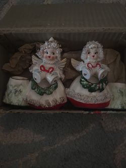 Vintage lace angel candle holders