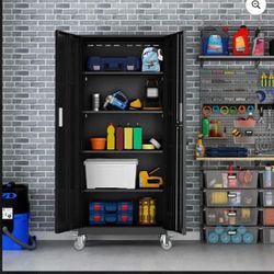 Metal Storage Garage Cabinet on Wheels with Locking Doors and 4 Adjustable Shelves - Heavy Duty  E-27