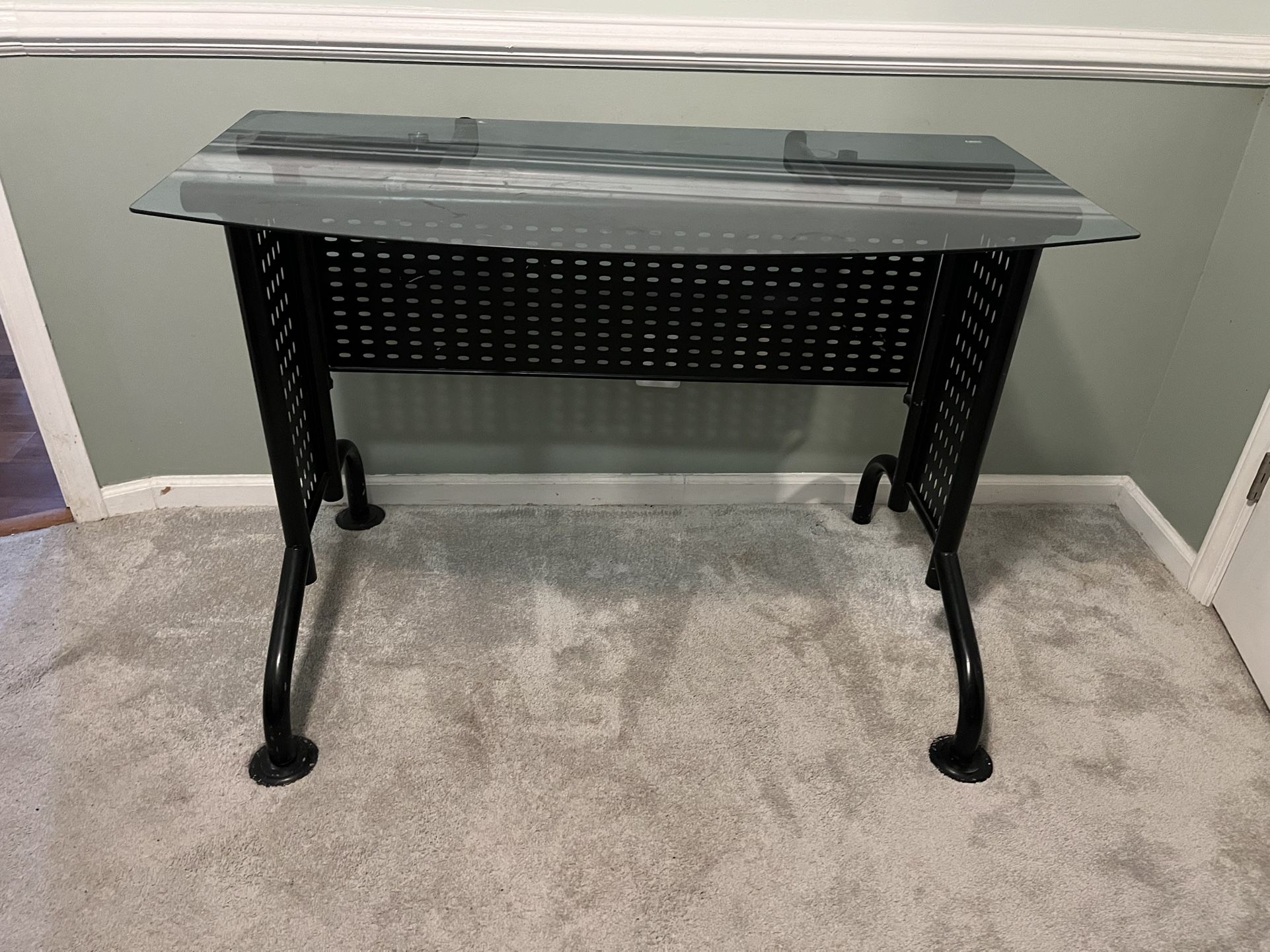 Desk Glass Top Black Metal Frame