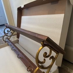 VINTAGE BRASS/ REAL WOOD COAT HANGER