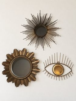 Set of 3 Gold Sunburst Accent Mirrors