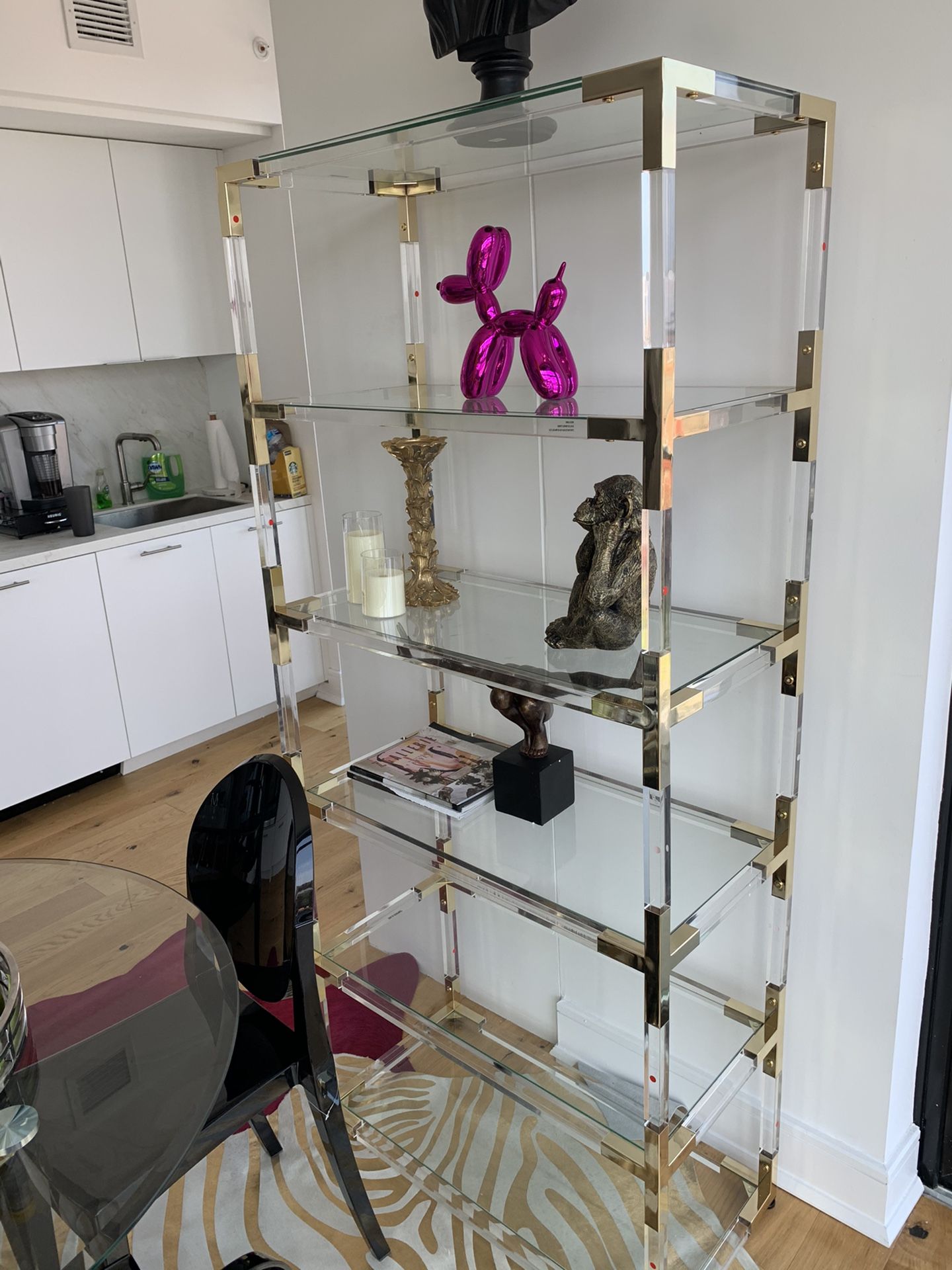 Beautiful Lucite Acrylic Bookcase With Gold Accents NEW IN BOX!