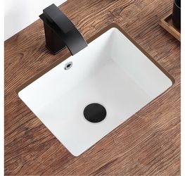 Undermount Bathroom Sink 16 Inch White Rectangular with Overflow