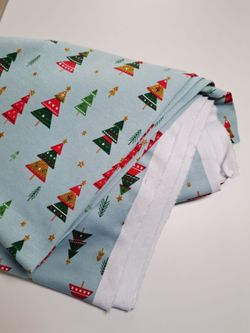 Blue Fabric With Golden Glitter / Christmas Trees / New Year