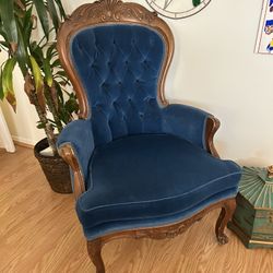 1900s Blue Suede Antique Chair