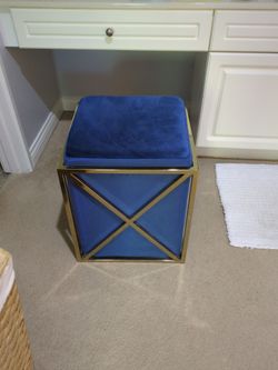 Blue Velvet and Gold Ottoman