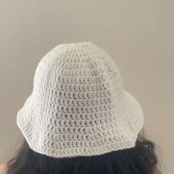 White Crochet Bucket Hat 