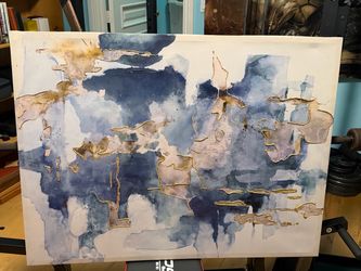 Oversized Blue White Gold Abstract Canvas Art