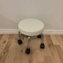 Modern Roller Seat PU Leather Low Round Rolling Stool 360° Swivel white