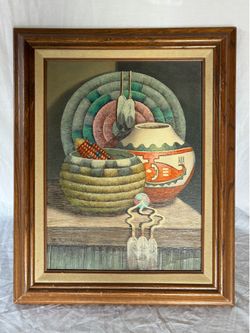 Original Still Life Painting - Native American Scene - Signed W.S Antonio - Framed