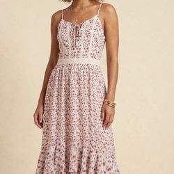 Japna Floral Lace Trim High Low Smocked Summer Dress sz L