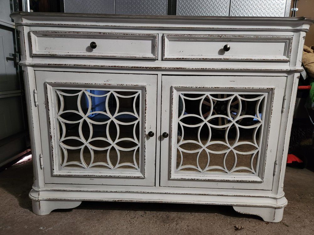 White Distressed Buffet and Side Table