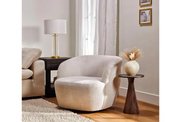 Billie White Boucle 35" Fabric Swivel Barrel Accent Chair