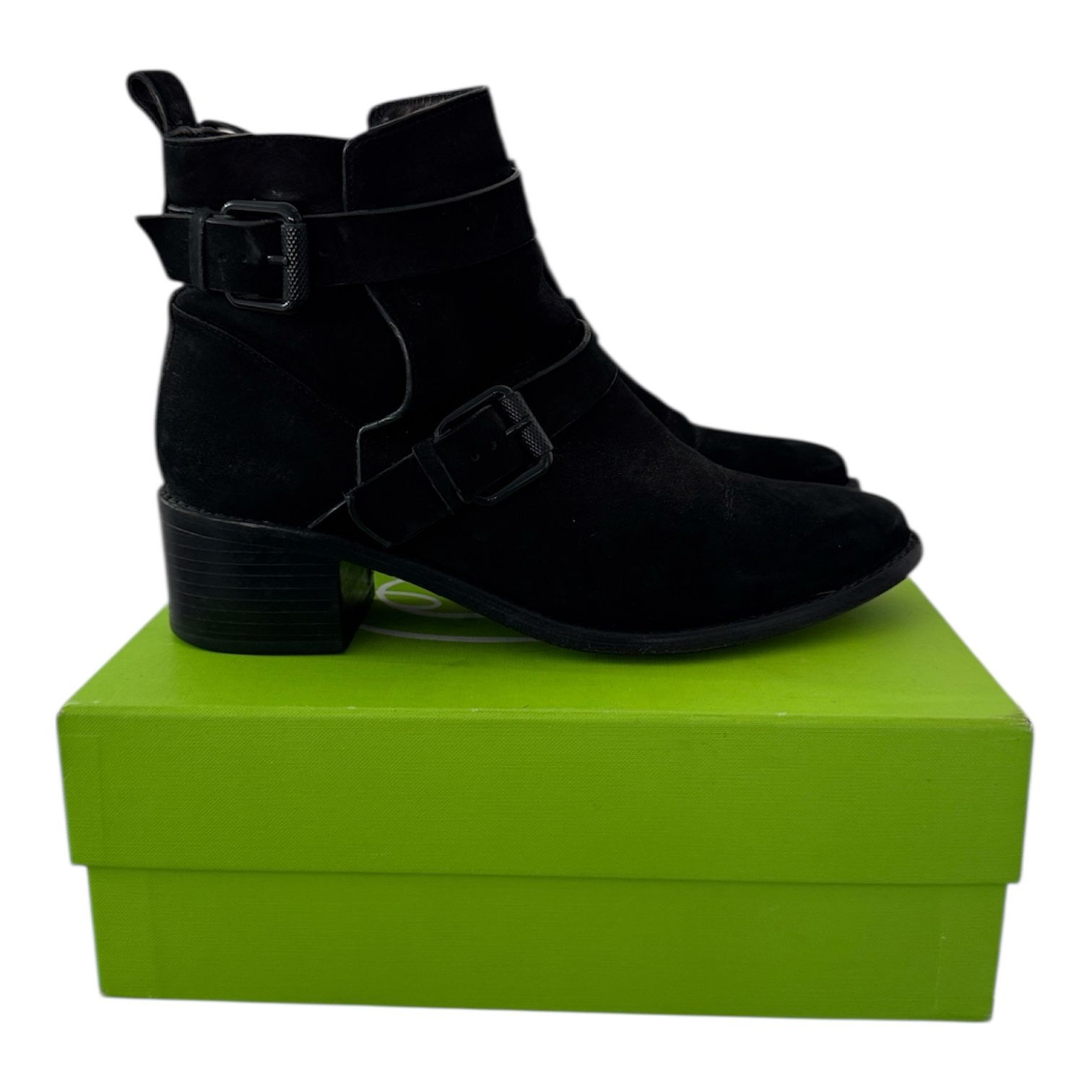 AllSaints Black Suede Buckle Ankle Boots – Women’s US 9 / EU 39.5