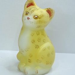 Fenton Yellow Satin Glass Kitten Figurine USA Vintage 700