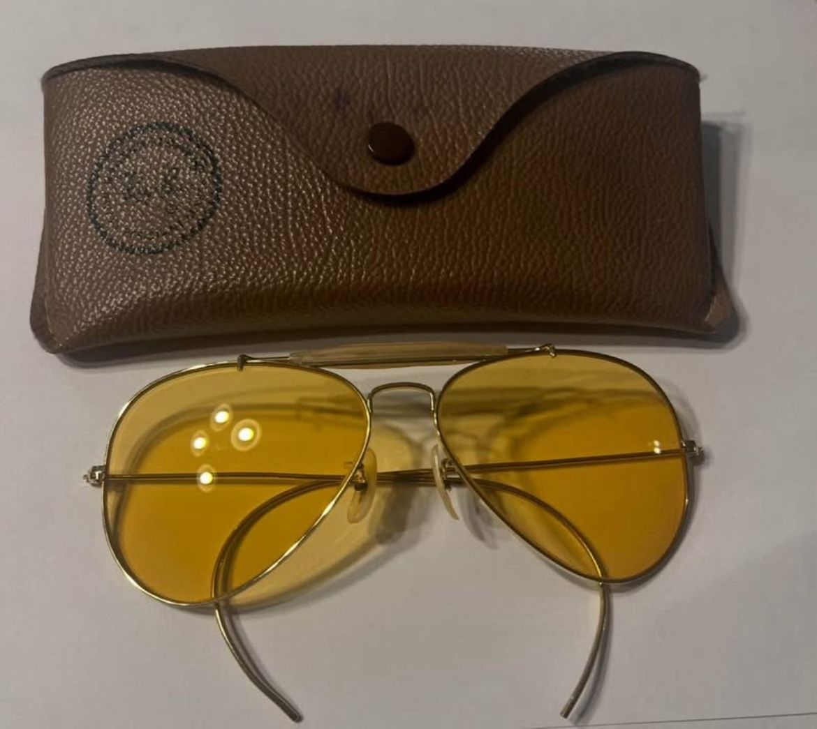 Vintage Ray-Ban Aviators *Very Rare* with Yellow Amber Lenses, 14k Gold Frames and Original Case