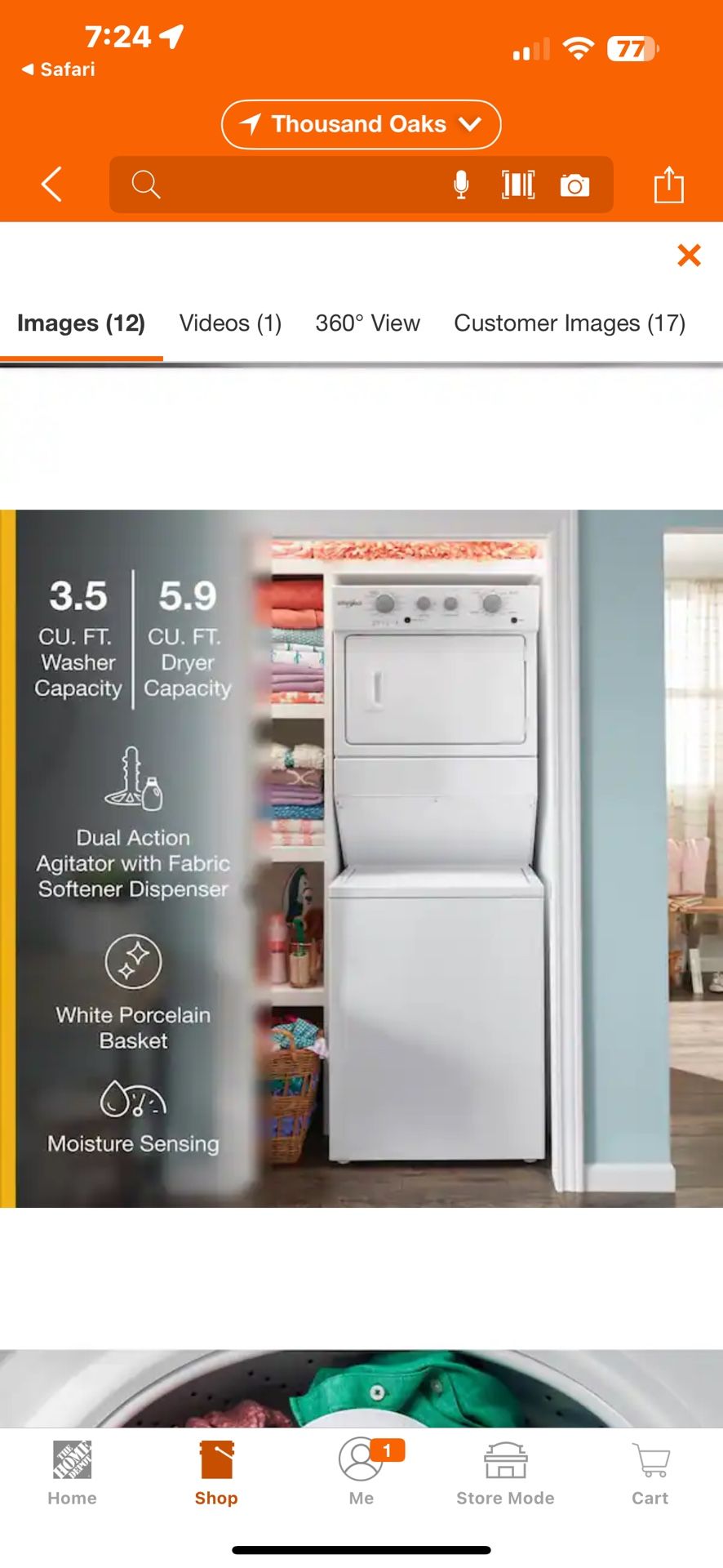 NEW WHIRLPOOL 27” STACK WASHER DRYER COMBO ❤️ GAS❤️. IN BOX 5/16/25