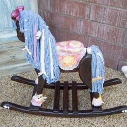Vintage Solid Wood Little Girl's Rocking Horse-Water repellent seat

