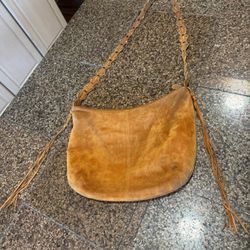 Brown Suede, Leather Hobo Crossbody Purse Bag