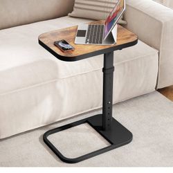 TV Tray Table, Adjustable Height & 90° Flip-Over Panel Design, Sofa Arm End Side Table for Eating Laptop Couch Bed Dinner or Small Spaces