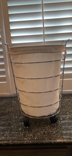 Small Rolling Chrome Laundry Hamper with Canvas Liner