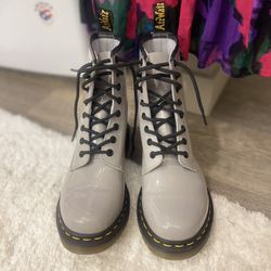 Dr. Marten Patent Leather boot In light grey ($65, bought for $170)