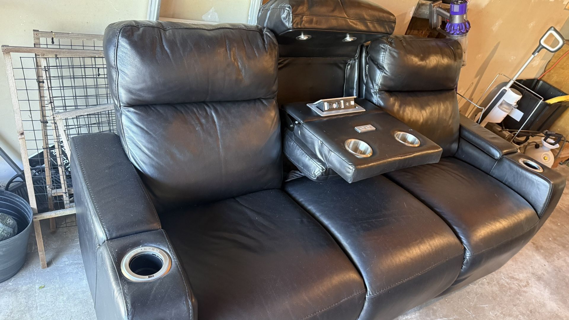 Reclinable Leather Couch With USB Charging And Lights