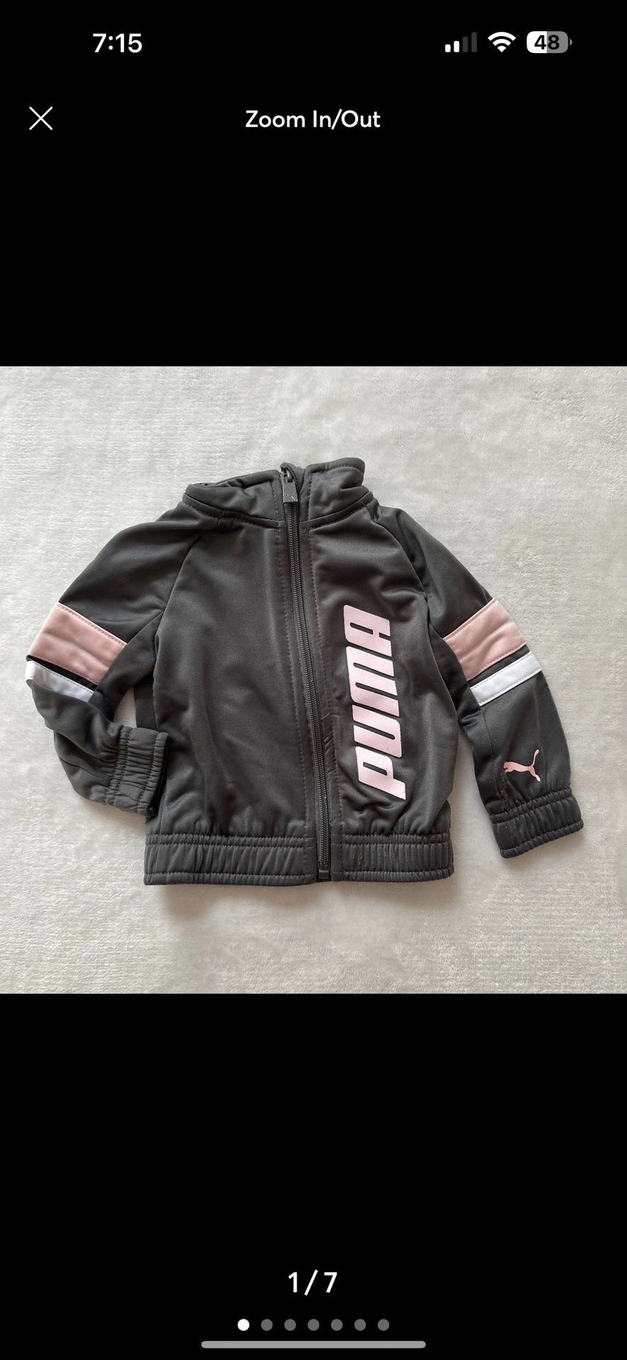 BABY PUMA JACKET GRAY AND PINK 6-9 MONTHS