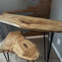Handmade Live Edge Camphor Wood Set. Coffee/end Table And Console Table
