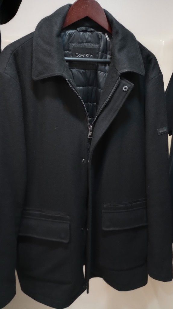 Calvin Klein Black Wool Coat XL