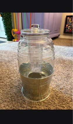 Glass Beverage Dispenser with Fruit Infuser & Metal Ice Bucket