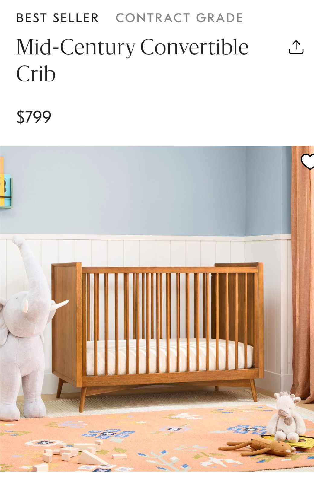 West Elm mid century modern baby crib