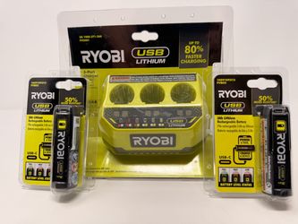 RYOBI USB Charger & Battery Combo 2x 3Ah Batteries & 3-Port Charger FVB03