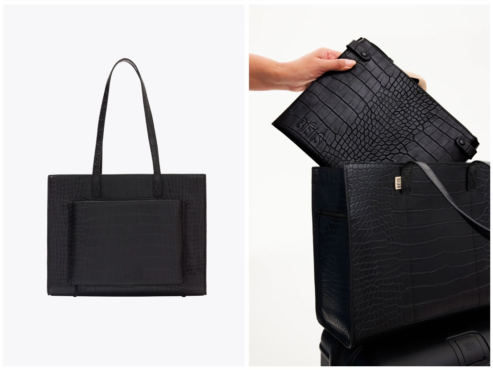 BEIS Work Tote in Black Croc NWT