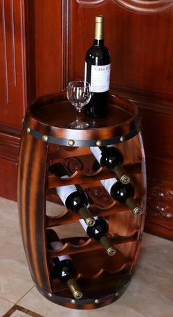 *BEST OFFER* BRAND NEW Wooden Barrel Shaped 14 Bottle Wine Rack