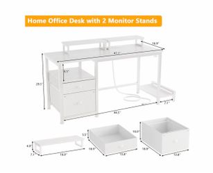 White Desk with Drawers and Monitor